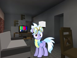 Size: 2048x1536 | Tagged: safe, artist:tomfraggle, artist:topsangtheman, derpibooru import, cloudchaser, pegasus, pony, topsangtheman's minecraft server, chair, house, lamp, living room, looking at you, minecraft, sofa, television