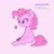 Size: 1500x1500 | Tagged: safe, artist:destroyer_aky, derpibooru import, pinkie pie, earth pony, pony, cursor, female, gradient background, hand, mare, mouse cursor, pink background, question mark, simple background, sitting, smiling, solo, text, wat