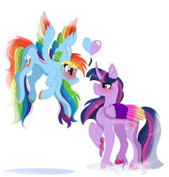 Size: 6500x6800 | Tagged: safe, artist:unknownartist20, derpibooru import, rainbow dash, twilight sparkle, twilight sparkle (alicorn), alicorn, pegasus, pony, absurd resolution, colored wings, female, lesbian, multicolored hooves, multicolored wings, shipping, simple background, twidash, unshorn fetlocks, white background, wings