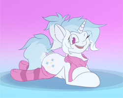 Size: 4660x3752 | Tagged: safe, artist:ponyangle, derpibooru import, oc, oc only, pony, unicorn, clothes, female, mare, open mouth, socks, solo, striped socks