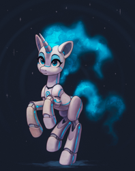 Size: 1800x2274 | Tagged: safe, artist:koviry, derpibooru import, oc, oc only, pony, robot, robot pony, unicorn, solo