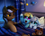 Size: 3215x2540 | Tagged: safe, artist:pridark, derpibooru import, oc, oc only, pony, unicorn, bed, bedroom, commission, cute, high res, indoors, night, night sky, open mouth, planet, sky, stars, teddy bear, window