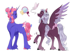 Size: 1275x874 | Tagged: safe, artist:bunnari, derpibooru import, oc, oc only, pegasus, pony, unicorn, female, magical lesbian spawn, mare, offspring, parent:fluttershy, parent:king sombra, parent:twilight sparkle, parents:sombrashy, parents:twishy, simple background, transparent background, two toned wings, unshorn fetlocks, wings