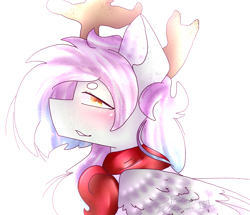 Size: 1660x1429 | Tagged: safe, artist:shinningblossom12, derpibooru import, oc, oc only, pegasus, pony, antlers, bust, pegasus oc, reindeer antlers, simple background, solo, white background, wings