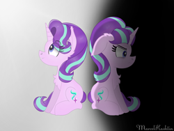 Size: 2048x1536 | Tagged: safe, artist:reziepony, derpibooru import, starlight glimmer, pony, unicorn, bags under eyes, chest fluff, duality, floppy ears, frown, happy, s5 starlight, self ponidox, sitting