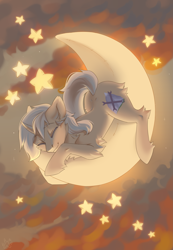 Size: 2245x3253 | Tagged: safe, artist:alkatoster, artist:lapa, derpibooru import, oc, oc:sunlight bolt, pony, unicorn, commission, cute, male, moon, sleeping, solo, stallion, stars, ych result