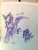 Size: 768x1024 | Tagged: safe, artist:kiwwsplash, derpibooru import, oc, oc only, pegasus, pony, chibi, duo, graph paper, hair over one eye, pegasus oc, smiling, text, traditional art, wings