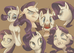 Size: 1200x864 | Tagged: safe, artist:typicalgib, derpibooru import, rarity, pony, unicorn, about to cry, angry, commonity, faic, female, mare, multeity, smiling, startled, wavy mouth, yelling