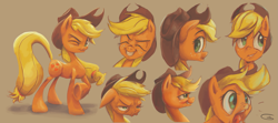 Size: 2425x1079 | Tagged: safe, artist:typicalgib, derpibooru import, applejack, earth pony, pony, applejack's hat, cowboy hat, eyes closed, female, floppy ears, grumpy, happy, hat, jackletree, mare, multeity, nose wrinkle, one eye closed, smug, startled, wink