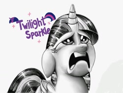 Size: 1024x768 | Tagged: safe, artist:zebra10045, derpibooru import, twilight sparkle, twilight sparkle (alicorn), alicorn, pony, my little pony: the movie, black and white, faic, female, floppy ears, folded wings, grayscale, mare, monochrome, scene interpretation, solo, wings