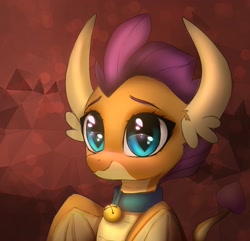 Size: 1663x1600 | Tagged: safe, artist:reterica, derpibooru import, smolder, dragon, bell, bell collar, collar, cute, looking at you, pet, smolderbetes