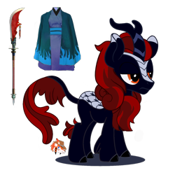 Size: 2550x2550 | Tagged: safe, artist:firehearttheinferno, derpibooru import, edit, oc, oc only, oc:fervent ash, kirin, fallout equestria, fallout equestria: burdens, accessories, ashen grey, backstory in description, base used, black hooves, blue coat, blue flames, clothes, cloven hooves, colored, concept for a fanfic, fallout, fantasy class, frown, guan dao, horn, kimono (clothing), leonine tail, orange eyes, red mane, scales, show accurate, simple background, solo, transparent background, vector, vector edit, warrior, watermark