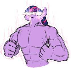 Size: 916x875 | Tagged: safe, artist:jargon scott, derpibooru import, twilight sparkle, anthro, unicorn, abs, buff, female, fist, glowing eyes, mare, muscles, solo, twiggie, twilight muscle