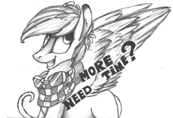 Size: 1521x1035 | Tagged: safe, artist:intfighter, derpibooru import, oc, oc only, pegasus, pony, grayscale, monochrome, pegasus oc, smiling, solo, talking, traditional art, wings