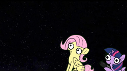 Size: 1278x718 | Tagged: safe, artist:tjpones, derpibooru import, fluttershy, twilight sparkle, twilight sparkle (alicorn), alicorn, pegasus, pony, gun, imminent death, space, sparkles! the wonder horse!, template, this will end in death, wait it's all ohio, weapon