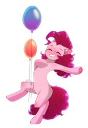 Size: 742x1080 | Tagged: safe, artist:ijustmari, artist:marichan29, derpibooru import, pinkie pie, earth pony, pony, balloon, bipedal, cute, diapinkes, ear fluff, eyes closed, heart, heart hoof, missing cutie mark, smiling, solo