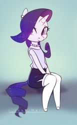 Size: 666x1080 | Tagged: safe, artist:marichan29, derpibooru import, rarity, anthro, unguligrade anthro, cute, ear piercing, earring, female, jewelry, necklace, pearl necklace, pencil skirt, piercing, raribetes, side slit, sitting, solo