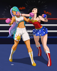 Size: 1037x1280 | Tagged: safe, artist:drawing-4ever, derpibooru import, princess celestia, human, abs, boxing, boxing gloves, combat, female, fight, humanized, punch, sports, wonder woman