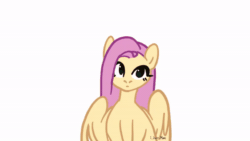 Size: 600x338 | Tagged: safe, artist:marichan29, derpibooru import, fluttershy, pegasus, pony, animated, cute, eyes closed, female, mare, shyabetes, simple background, smiling, solo, spread wings, white background, wings