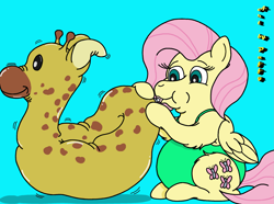 Size: 2283x1700 | Tagged: safe, artist:puffydearlysmith, derpibooru import, fluttershy, pegasus, pony, blowing, clothes, cute, double chin, fat, fattershy, female, inflatable toy, mare, one-piece swimsuit, pool toy, puffy cheeks, shyabetes, simple background, swimsuit