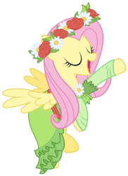 Size: 3560x4900 | Tagged: safe, artist:proenix, derpibooru import, fluttershy, pegasus, pony, magical mystery cure, .svg available, absurd resolution, clothes, cute, dress, eyes closed, female, floral head wreath, flower, mare, shyabetes, simple background, solo, transparent background, vector