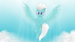 Size: 3840x2160 | Tagged: safe, artist:astralr, derpibooru import, fleetfoot, pegasus, pony, cloud, female, flying, looking at you, mare, sky, solo, wings