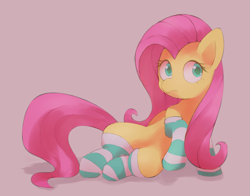 Size: 1400x1100 | Tagged: safe, artist:lexiedraw, derpibooru import, fluttershy, pegasus, pony, adorasexy, clothes, colored pupils, cute, female, mare, pink background, pixiv, sexy, shyabetes, simple background, sitting, socks, solo, striped socks