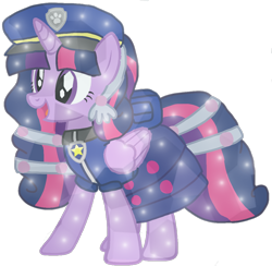 Size: 1060x1035 | Tagged: safe, artist:徐詩珮, derpibooru import, twilight sparkle, twilight sparkle (alicorn), alicorn, crystal pony, pony, series:sprglitemplight diary, series:sprglitemplight life jacket days, series:springshadowdrops diary, series:springshadowdrops life jacket days, alternate universe, base used, chase (paw patrol), clothes, crystallized, cute, paw patrol, simple background, transparent background