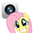 Size: 114x114 | Tagged: safe, derpibooru import, fluttershy, pegasus, pony, camera, cydia, grin, icon, iphone, simple background, smiling, solo, transparent background