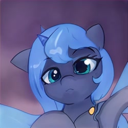 Size: 1024x1024 | Tagged: safe, artist:thisponydoesnotexist, derpibooru import, alicorn, cute, female, filly, neural network, not luna, pouting, solo, younger