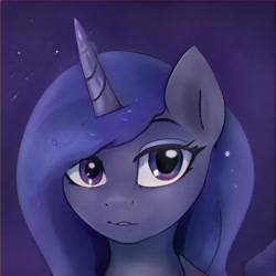 Size: 1024x1024 | Tagged: safe, artist:thisponydoesnotexist, derpibooru import, oc, oc only, pony, bust, female, looking at you, mare, neural network, simple background, solo