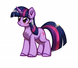 Size: 2048x1780 | Tagged: safe, artist:wkirin, derpibooru import, twilight sparkle, unicorn twilight, pony, unicorn, chest fluff, emala jiss challenge, female, mare, simple background, smiling, solo, standing, white background