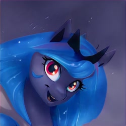 Size: 1024x1024 | Tagged: safe, artist:thisponydoesnotexist, derpibooru import, alicorn, bust, cute, female, neural network, red eyes, smiling, solo
