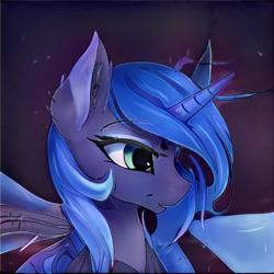 Size: 1024x1024 | Tagged: safe, artist:thisponydoesnotexist, derpibooru import, alicorn, bust, female, neural network, side view, solo, wings