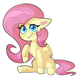 Size: 1280x1280 | Tagged: safe, artist:reborn3580, derpibooru import, part of a set, fluttershy, pegasus, pony, my little pony: pony life, female, floppy ears, folded wings, g4.5 to g4, looking at you, mare, outline, raised hoof, simple background, sitting, smiling, solo, three quarter view, transparent background, white outline, wings