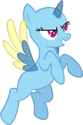 Size: 980x1466 | Tagged: safe, artist:pegasski, derpibooru import, oc, oc only, alicorn, pony, the ticket master, alicorn oc, bald, base, eyelashes, grin, horn, rearing, simple background, smiling, solo, transparent background, two toned wings, wings
