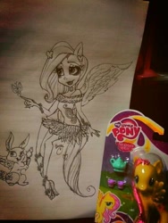 Size: 600x800 | Tagged: safe, artist:bunnyoxo, derpibooru import, angel bunny, fluttershy, anthro, human, clothes, flower, humanized, monster high, pony ears, tail, toy, wings