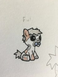 Size: 392x523 | Tagged: safe, artist:carty, derpibooru import, oc, oc only, oc:carty, earth pony, foal, pacifier, solo, traditional art