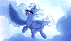 Size: 1280x750 | Tagged: safe, artist:kittyhint, derpibooru import, oc, oc:comfy pillow, pegasus, looking at you, solo