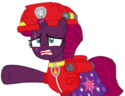 Size: 1337x1022 | Tagged: safe, artist:徐詩珮, derpibooru import, fizzlepop berrytwist, tempest shadow, pony, unicorn, series:sprglitemplight diary, series:sprglitemplight life jacket days, series:springshadowdrops diary, series:springshadowdrops life jacket days, alternate universe, base used, clothes, cute, marshall (paw patrol), paw patrol, simple background, transparent background