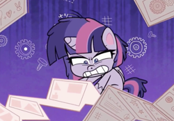 Size: 2638x1848 | Tagged: safe, derpibooru import, screencap, twilight sparkle, alicorn, pony, badge of shame, my little pony: pony life, spoiler:pony life s01e13, engineering, female, instructions, mare, solo