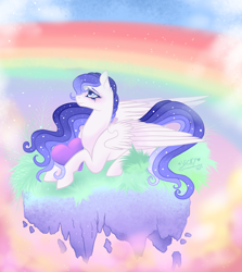 Size: 1920x2149 | Tagged: safe, artist:nightingalewolfie, derpibooru import, oc, oc:olympia, pegasus, pony, female, floating island, mare, prone, solo