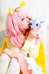 Size: 533x800 | Tagged: safe, artist:don_ttir, derpibooru import, discord, fluttershy, human, butterfly hairpin, clothes, cosplay, costume, funko pop!, hairpin, irl, irl human, photo, pony ears