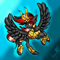 Size: 1024x1024 | Tagged: safe, artist:kiwwsplash, derpibooru import, oc, oc only, pegasus, pony, armor, one eye closed, pegasus oc, rearing, signature, solo, wings, wink