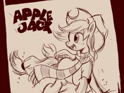 Size: 800x600 | Tagged: safe, artist:takaship, derpibooru import, applejack, earth pony, pony, applejack's hat, clothes, cowboy hat, digital art, female, hat, mare, monochrome, scarf, solo