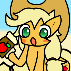 Size: 600x600 | Tagged: safe, artist:yellowhangedman, derpibooru import, applejack, earth pony, pony, :o, apple cider, digital art, open mouth, surprised