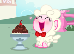 Size: 2065x1509 | Tagged: safe, artist:darbypop1, derpibooru import, oc, oc:floofy (darbypop1), pony, sheep, baby, baby pony, food, ice cream, solo