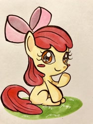 Size: 1536x2048 | Tagged: safe, artist:granzwelt, derpibooru import, apple bloom, earth pony, adorabloom, blushing, cute, marker drawing, solo, traditional art