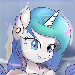Size: 1024x1024 | Tagged: safe, artist:thisponydoesnotexist, derpibooru import, bust, colored, digital art, ear piercing, earring, human shoulders, implied drug use, jewelry, neural network, not celestia, piercing, portrait, solo, this pony now exists
