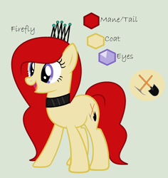 Size: 1916x2032 | Tagged: safe, artist:lominicinfinity, derpibooru import, oc, oc:firefly, earth pony, pony, crown, female, jewelry, mare, reference sheet, regalia, simple background, solo